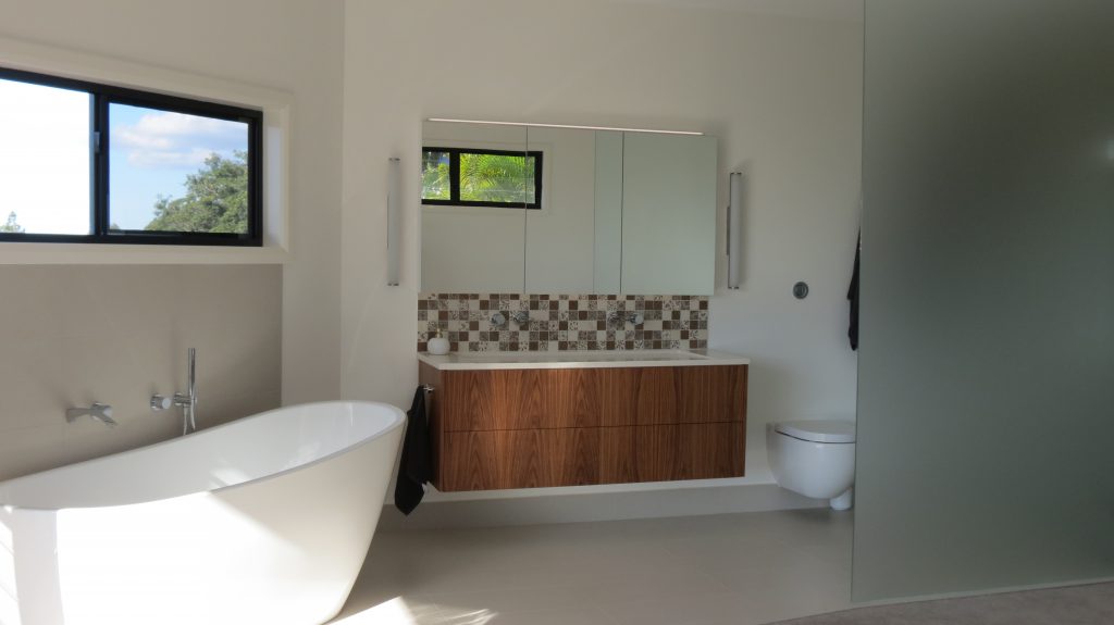 Custom made vanity with wall set tapware and mosaic tiles - Tarragindi QLD