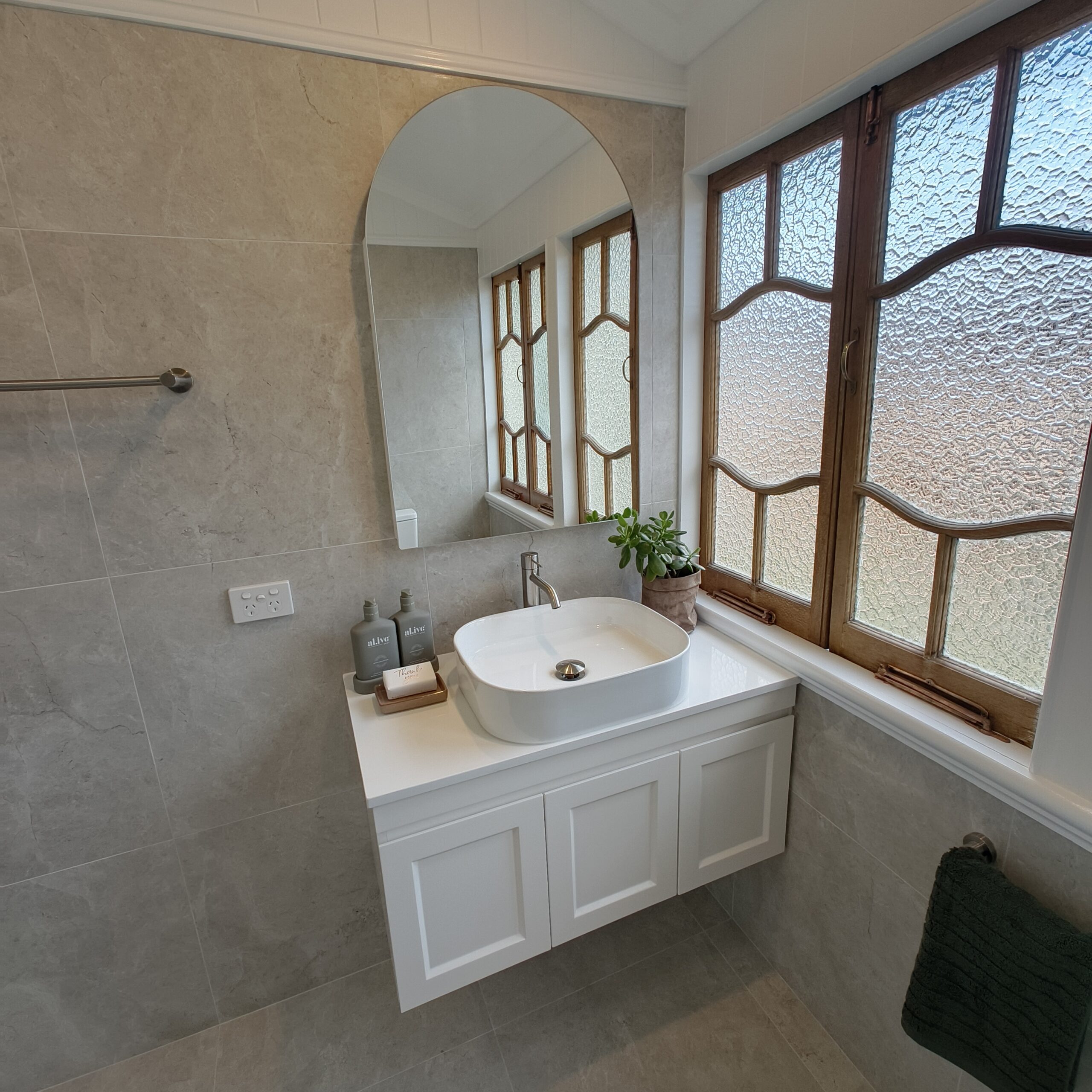 Finished main bathroom in the Woolloongabba Queenslander renovation